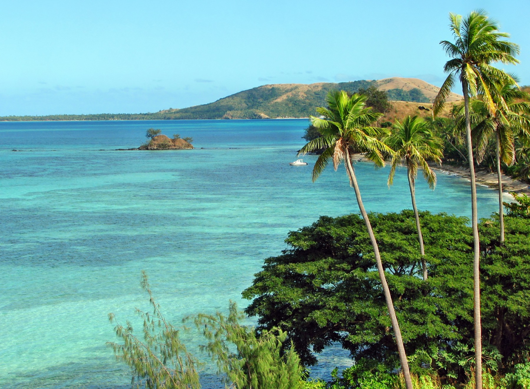 Clear water and island coastline in Fiji